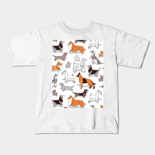 Origami doggie friends // pattern // white background Kids T-Shirt